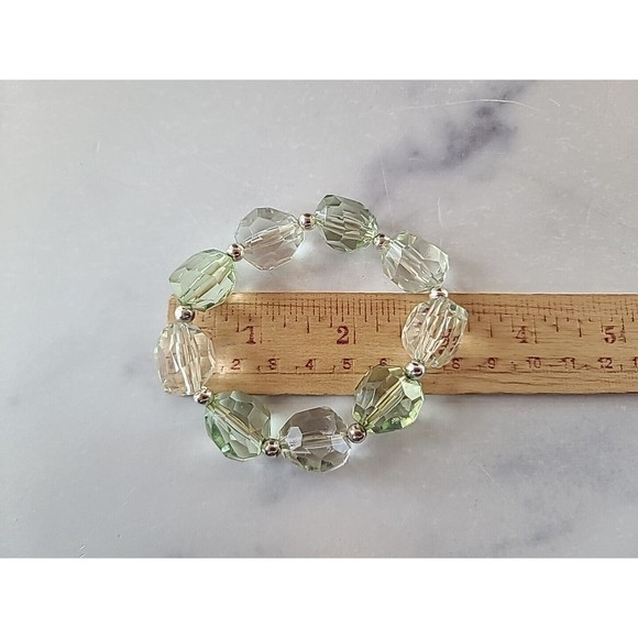 Vintage Green And Clear Beaded Stretchy Plastic Bracelet - Picture 9 of 10